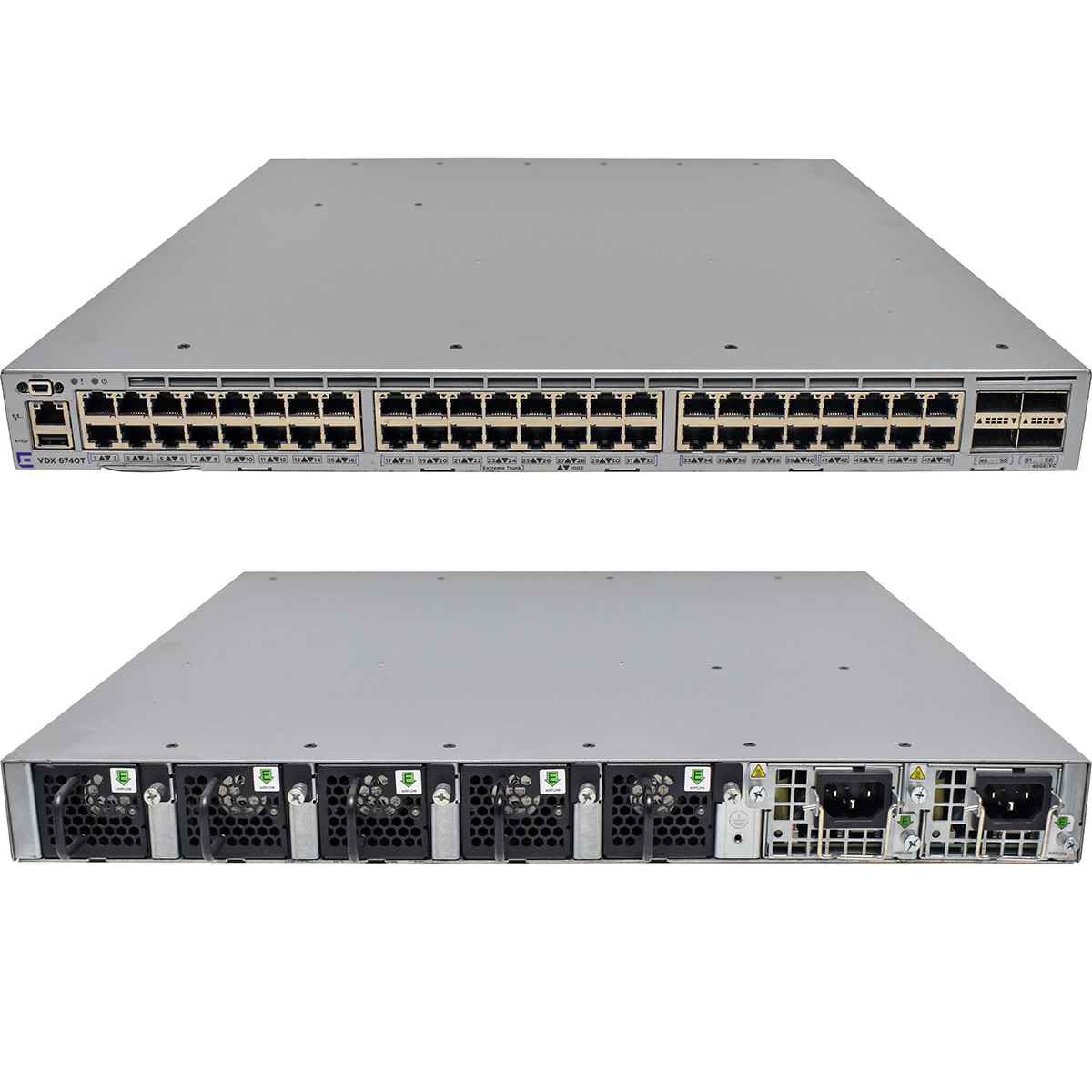 Extreme VDX 6740T XBR-VDX6740T-24-F 48-Port 10G RJ-45 Ethernet Switch 4x 40G QSFP+ Extreme VDX 6740T XBR-VDX6740T-24-F 48-Port 10G RJ-45 Ethernet Switch 4x 40G QSFP+