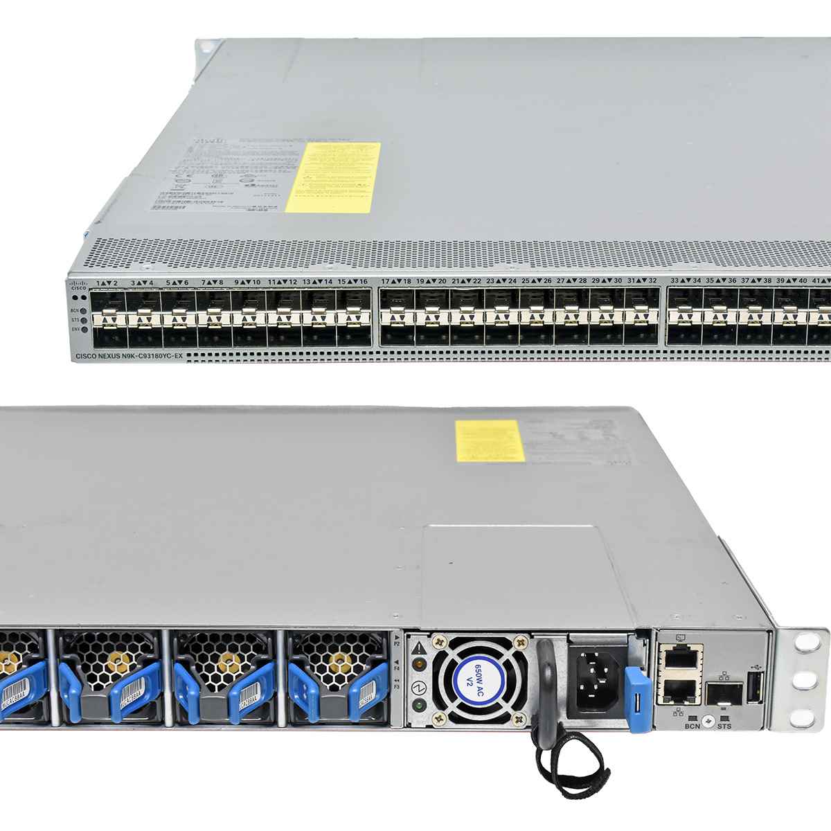 Cisco Nexus N9K-C93180YC-EX 48-Port SFP28 25GE Switch 6x 100G QSFP28 Rack Ears blue PSUs Cisco Nexus N9K-C93180YC-EX 48-Port SFP28 25GE Switch 6x 100G QSFP28 Rack Ears blue PSUs