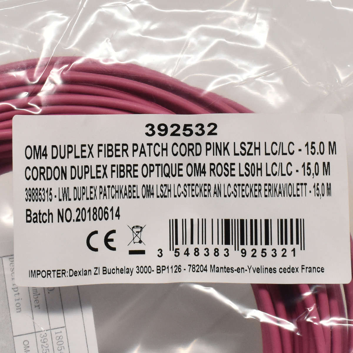 Corning-OM4-Duplex-FIBER-Patch-Cord-Pink-LSZH-LC-L-004.jpg 100 x Corning OM4 Duplex FIBER Patch Cord Pink LSZH LC/LC-15m NEU NEW