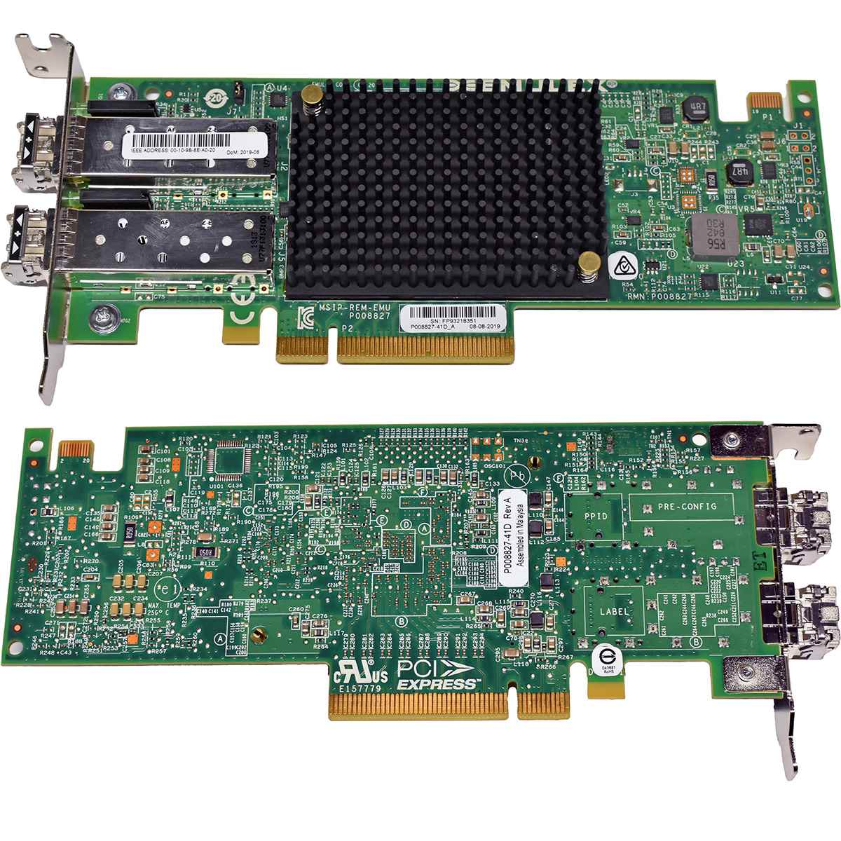 Emulex P008827 Dual-Port 10Gb/s PCIe x8 FC Host Bus Adapter P008827-41D LP