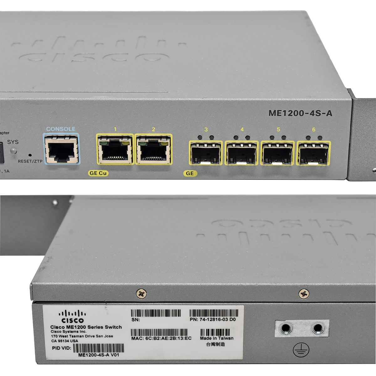 Cisco ME1200-4S-A 74-12816-03 4-Port GE SFP Access Device 2x GE RJ-45 +Rack Ears