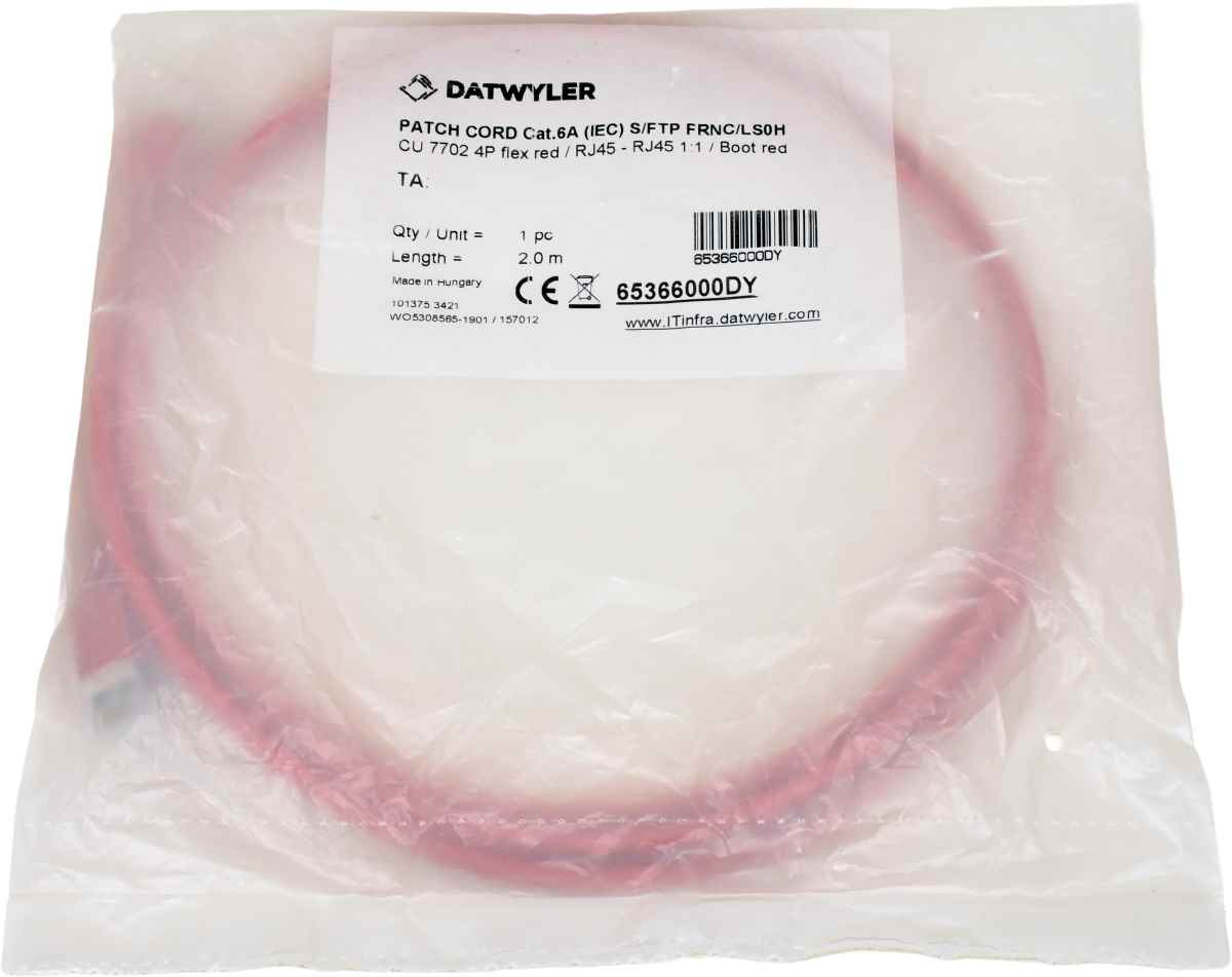 Dätwyler 2m 65366000DY Copper Patch Cord RJ-45 Cat.6A IEC red NEW NEU