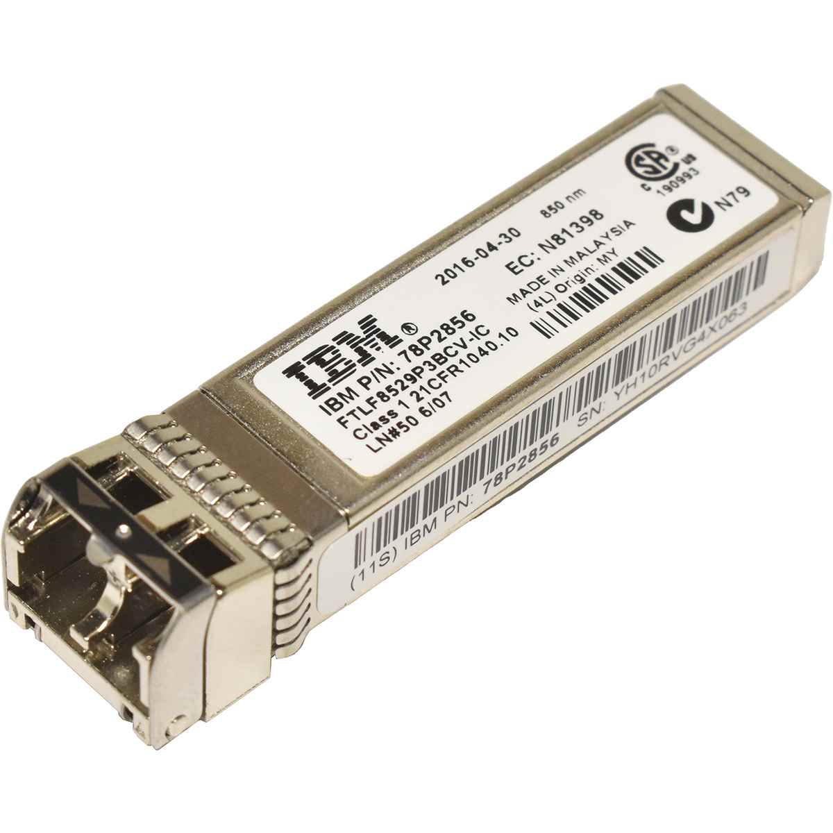 IBM FTLF8529P3BCV-IC 16Gb SW SFP+ 850nm FC Transceiver 78P2856 IBM FTLF8529P3BCV-IC 16Gb SW SFP+ 850nm FC Transceiver 78P2856