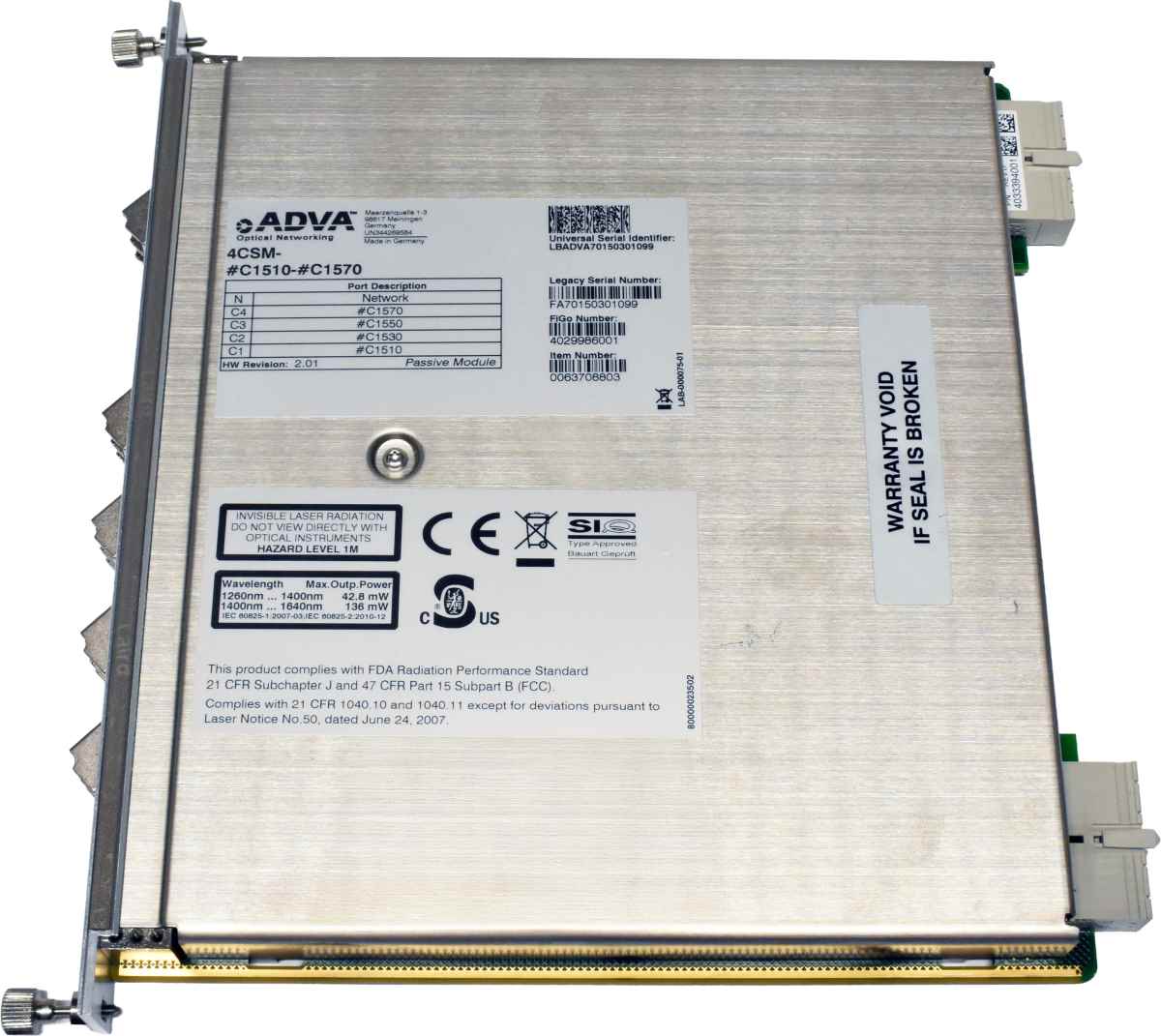 ADVA F7/4CSM-#C1510-#C1570 Quad-Port CWDM Channel Splitter Module for FSP 3000R7