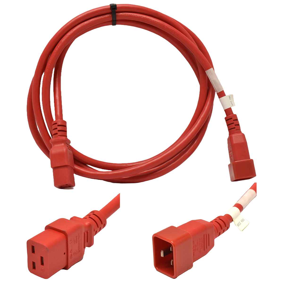 100 xYung Netzkabel C19 C20 Power Kabel -ROT 3m 16A 250V Verlängerung RPC20C19RD10