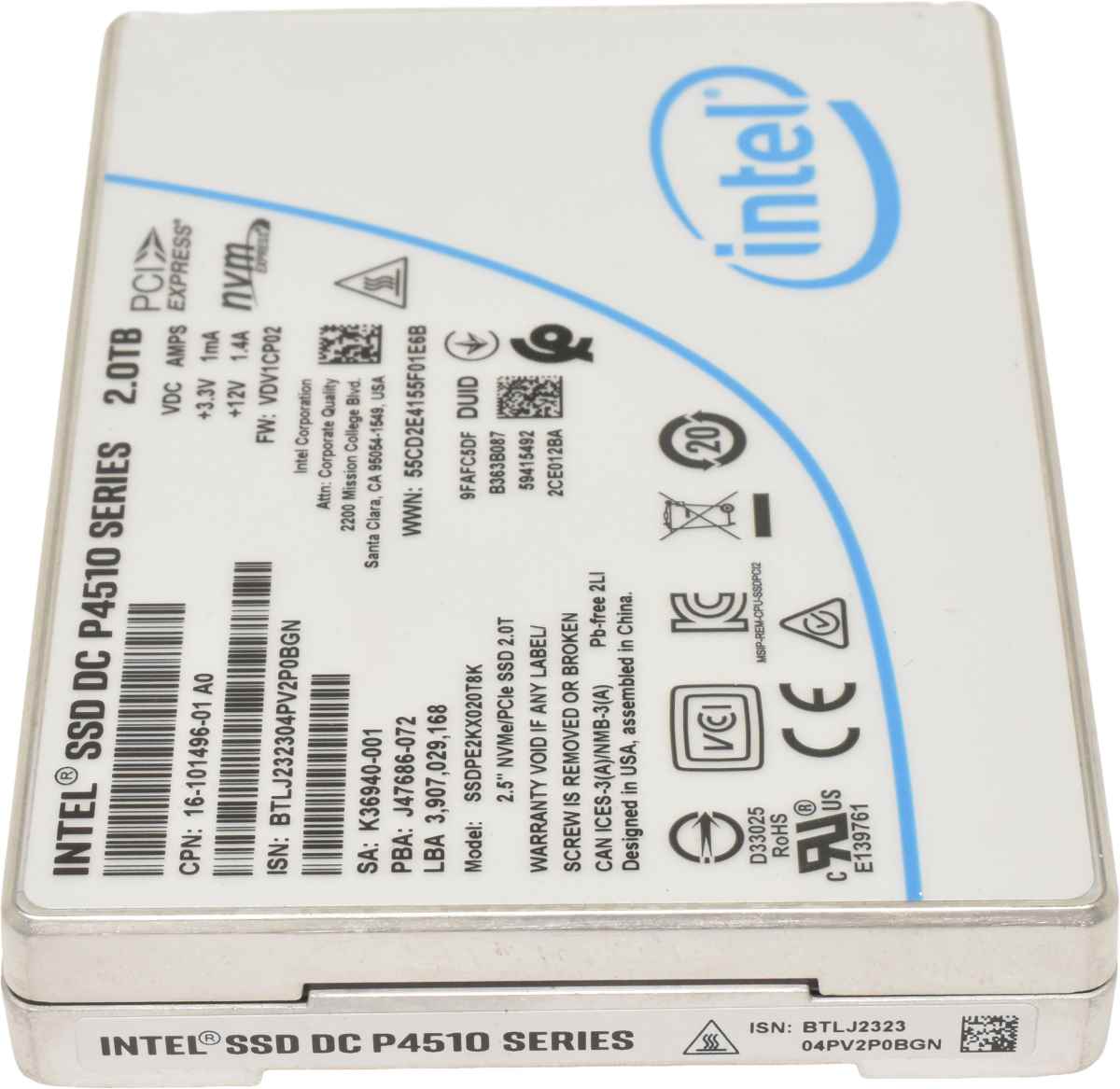 Intel DC P4510 Series 2TB 2.5" NVMe / PCIe SSD SSDPE2KX020T8K Intel DC P4510 Series 2TB 2.5" NVMe / PCIe SSD SSDPE2KX020T8K