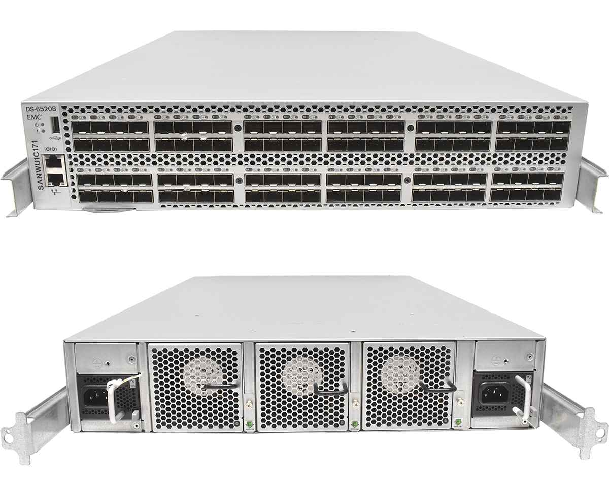 EMC Brocade DS-6520B 16G FC Switch EM-6520-48-16G-F 100-652-863-00 96 akt. Ports + Rail Kit EMC Brocade DS-6520B 16G FC Switch EM-6520-48-16G-F 100-652-863-00 96 akt. Ports + Rail Kit