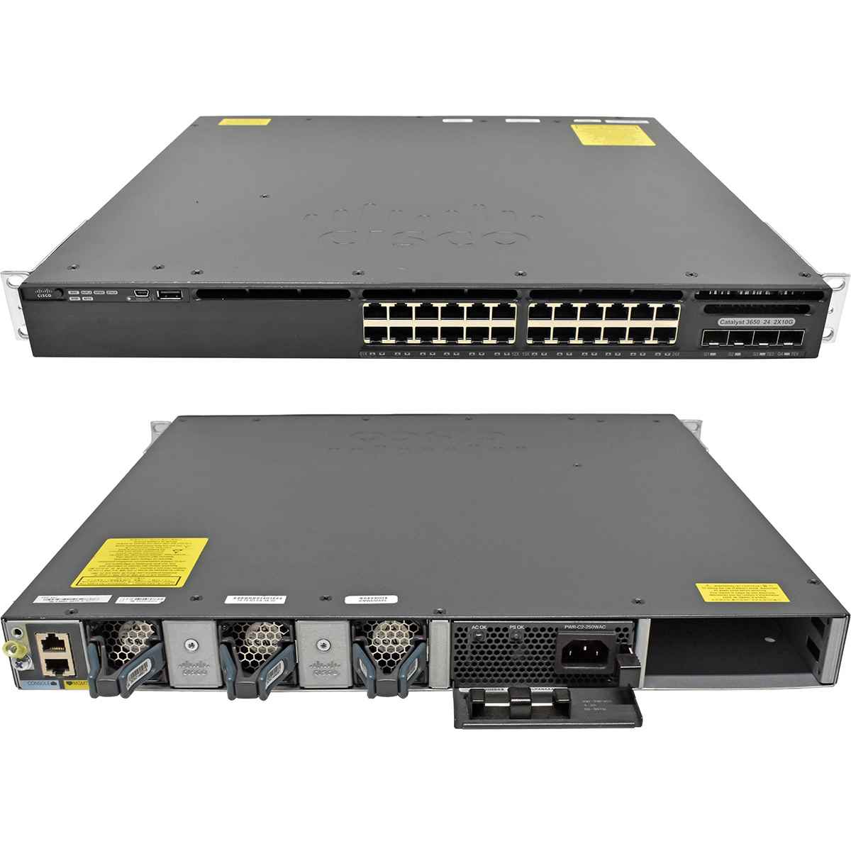 Cisco Catalyst WS-C3650-24TD-S 24-Port RJ-45 GE Switch 2x 10G SFP+ 2x 1G SFP +Rack Ears 1x PSU Cisco Catalyst WS-C3650-24TD-S 24-Port RJ-45 GE Switch 2x 10G SFP+ 2x 1G SFP +Rack Ears 1x PSU