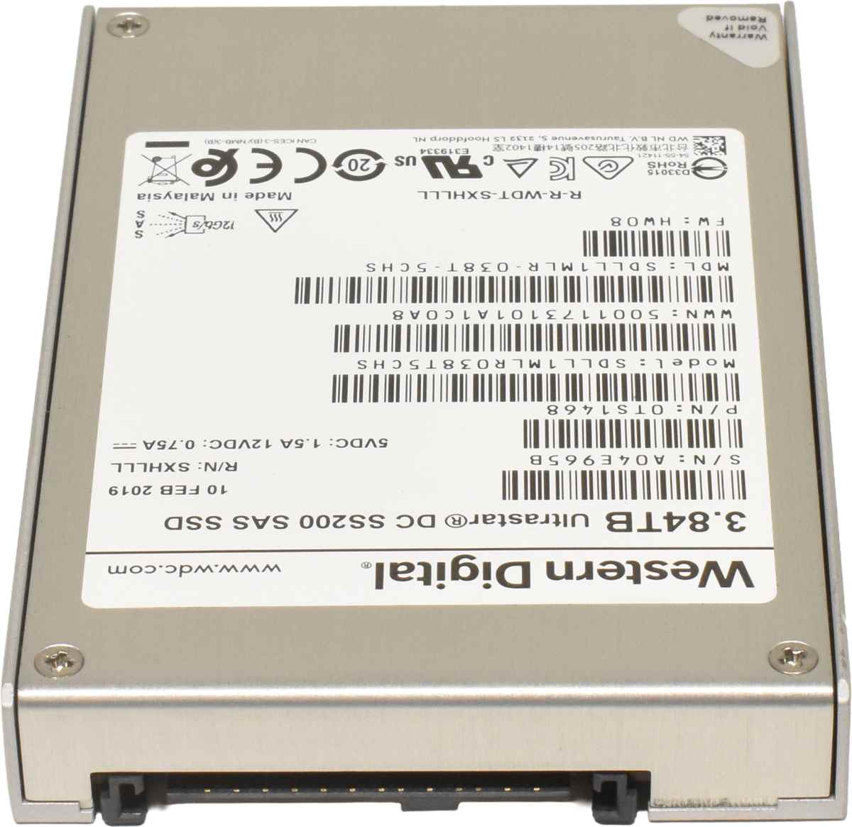 Western Digital Ultrastar DC SS200 3.84TB 2.5" 12G SAS SSD SDLL1MLR038T5CHS 0TS1468 R740 R730