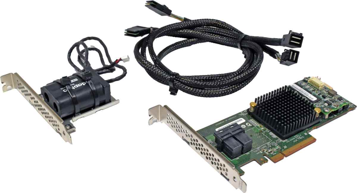Adaptec TCA-00333-02-G ASR-7805 1G SAS RAID Controller Card with AFM-700 CC Battery & 2x SFF-8643 - SFF-8087 Cable