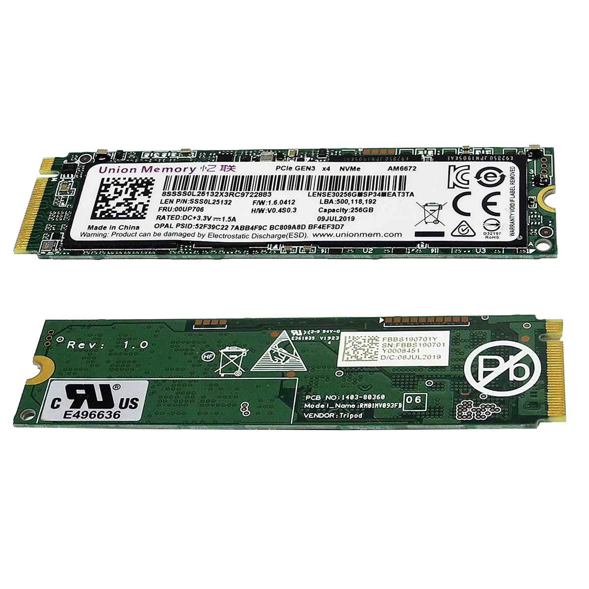 Lenovo 00UP706 Union Memory SSD 256GB M.2 2280 PCIe Gen3.0 x4 NVMe Lenovo 00UP706 Union Memory SSD 256GB M.2 2280 PCIe Gen3.0 x4 NVMe