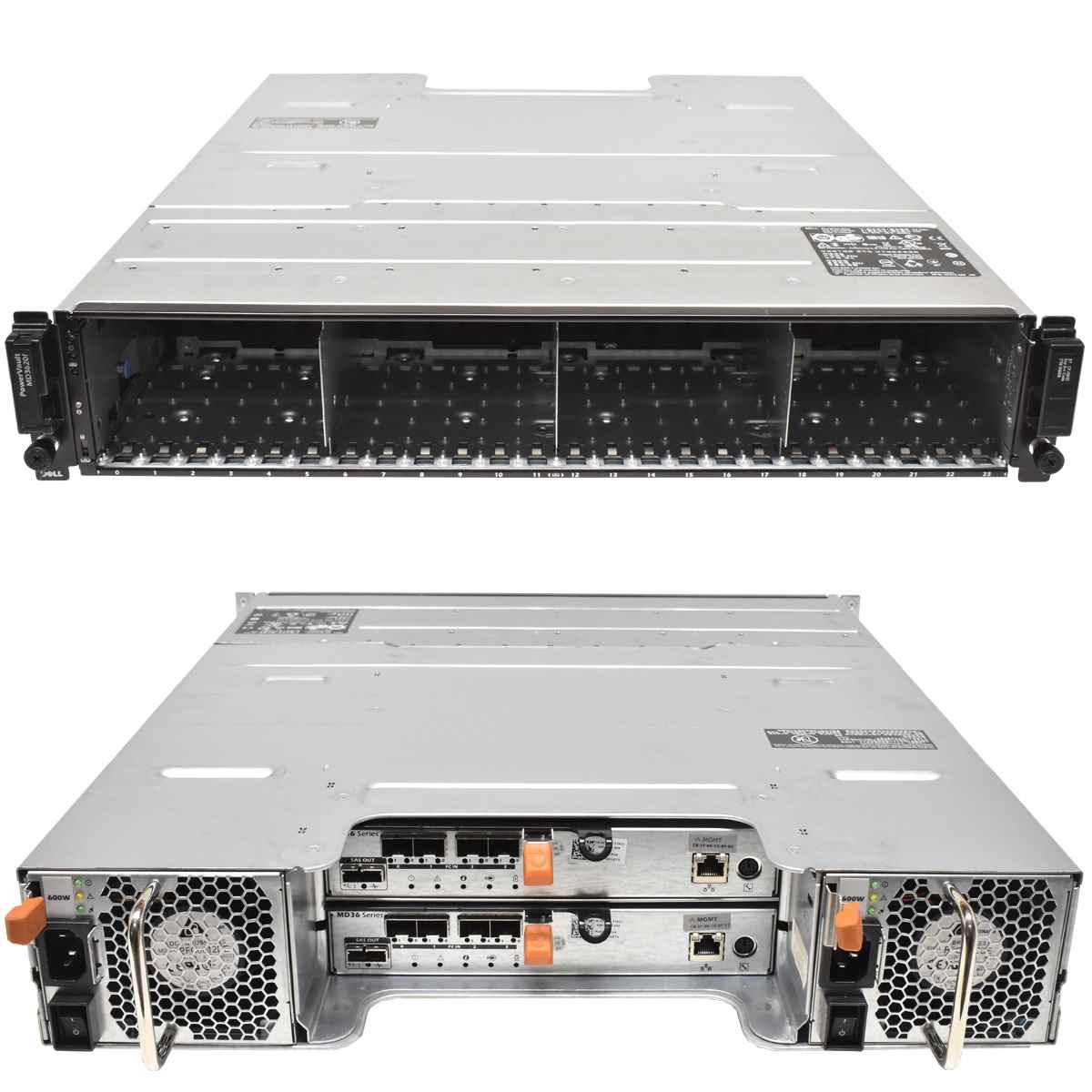 Dell PowerVault MD3620f 2U 2x E02M004 8G Fibre Controller CG87V 24x SFF 2,5 2x 600W PSU 8x Gbic 06W2YH