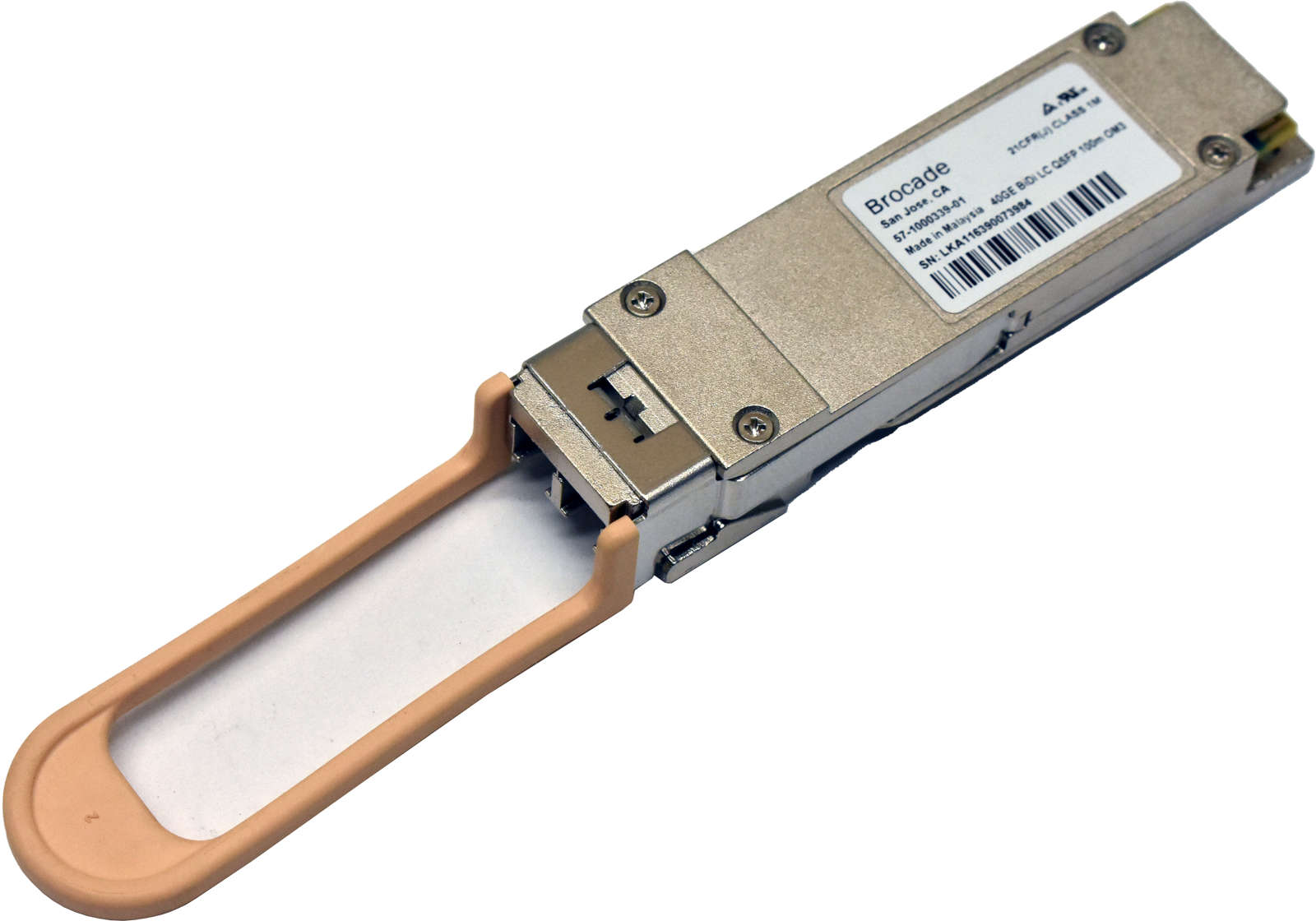 Brocade-40GE-BiDi-LC-QSFP-100m-OM3-QSFP-Transceive-001.jpg Brocade 40GE BiDi LC QSFP 100m OM3 QSFP+ Transceiver Module 57-1000339-01