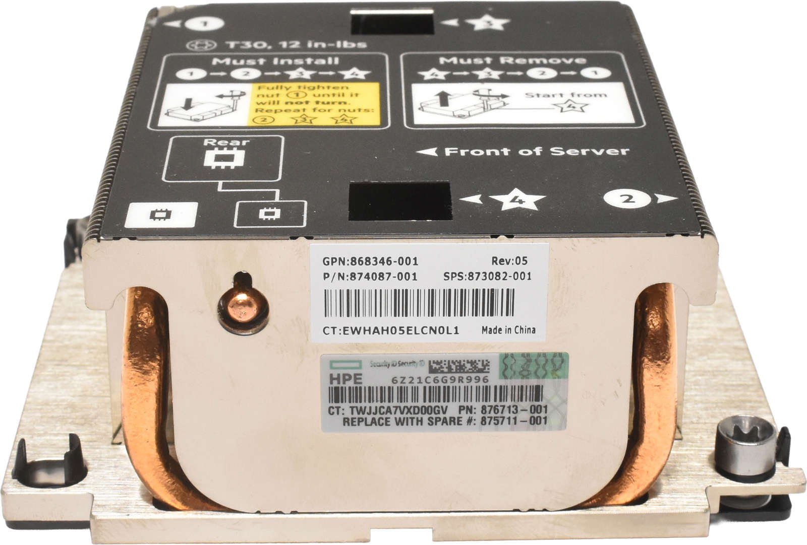 HP CPU Heatsink / Kühler für Synergy 480/660 G10 Rear 868346-001 874087-001