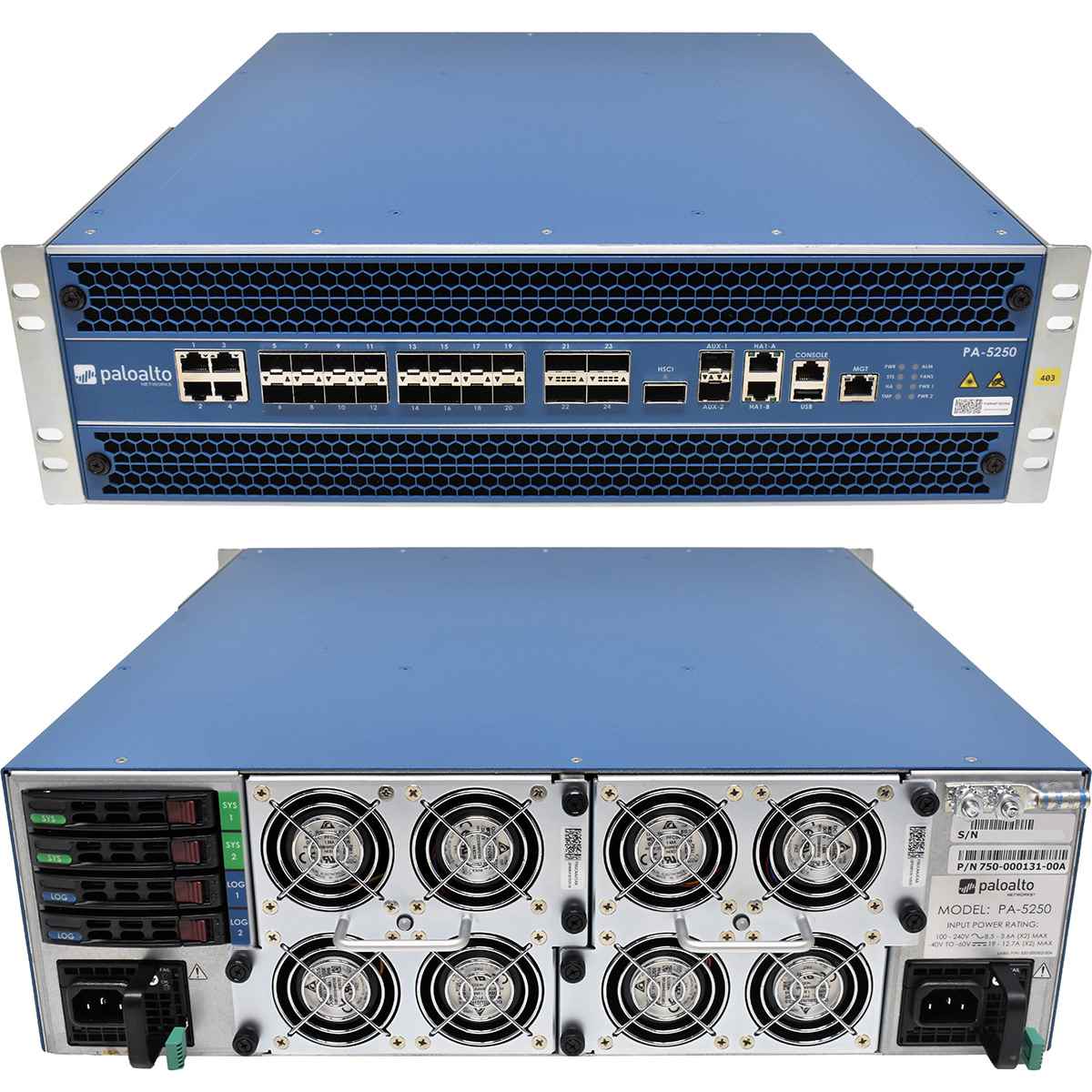 Paloalto PA-5250 750-000131-00A 16-Port SFP+ 10GE Firewall 4x 10G RJ-45 4x 40G/100G SFP28 +SSDs +HDDs +Mini GBICs