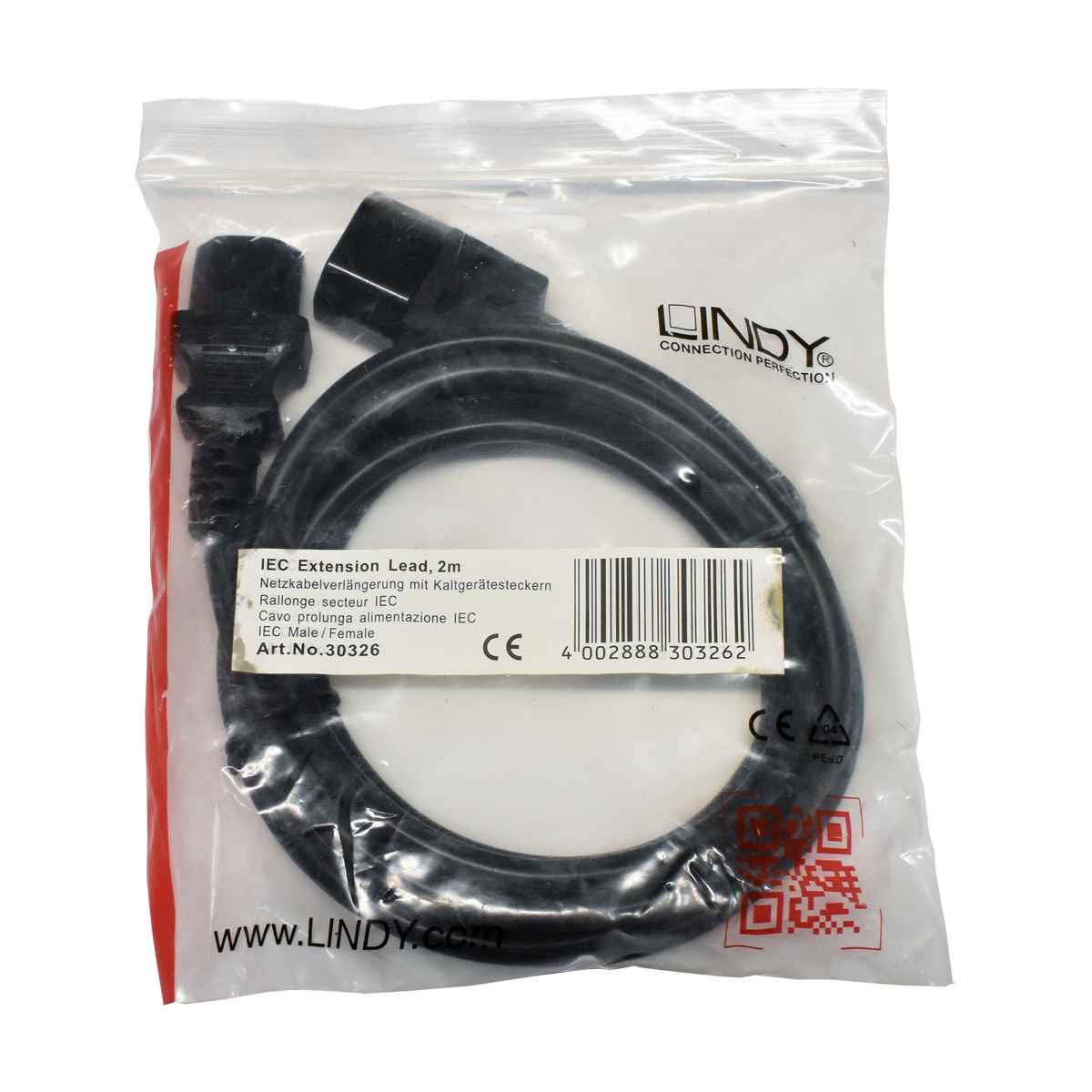 Netzkabel 2m C14 - C13 Lindy IEC Extension Lead 30326 schwarz Neu/New