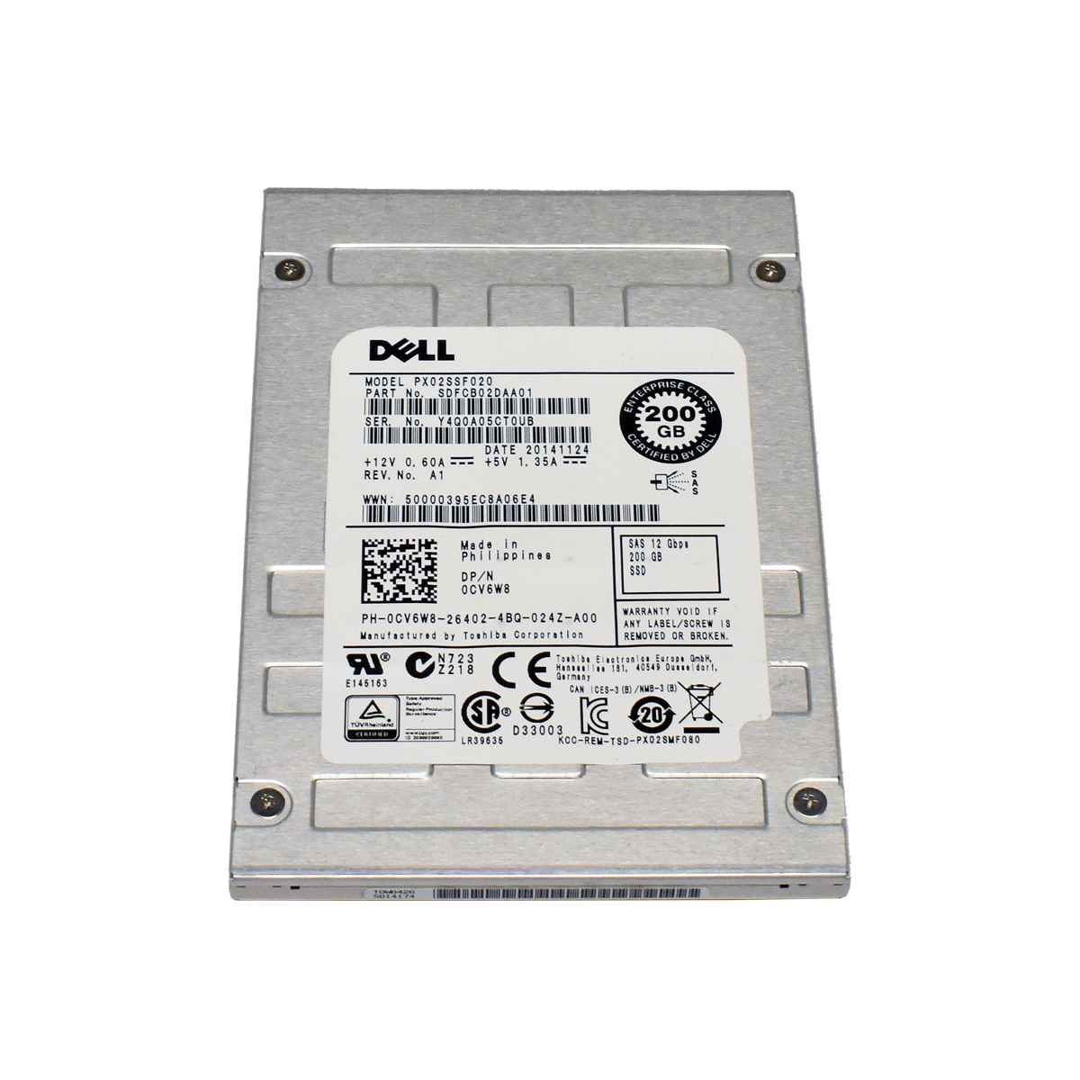 Dell 200GB SAS 12Gbps 2.5“ Solid State Drive (SSD) PX02SSF020 PN: 0CV6W8 Dell 200GB SAS 12Gbps 2.5“ Solid State Drive (SSD) PX02SSF020 PN: 0CV6W8