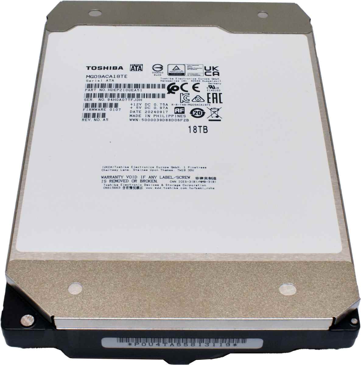 Toshiba 18TB 3.5" SATA 6G 7.2k HDD Festplatte MG09ACA18TE  HDEPZ10GEA51 Neu Bulk