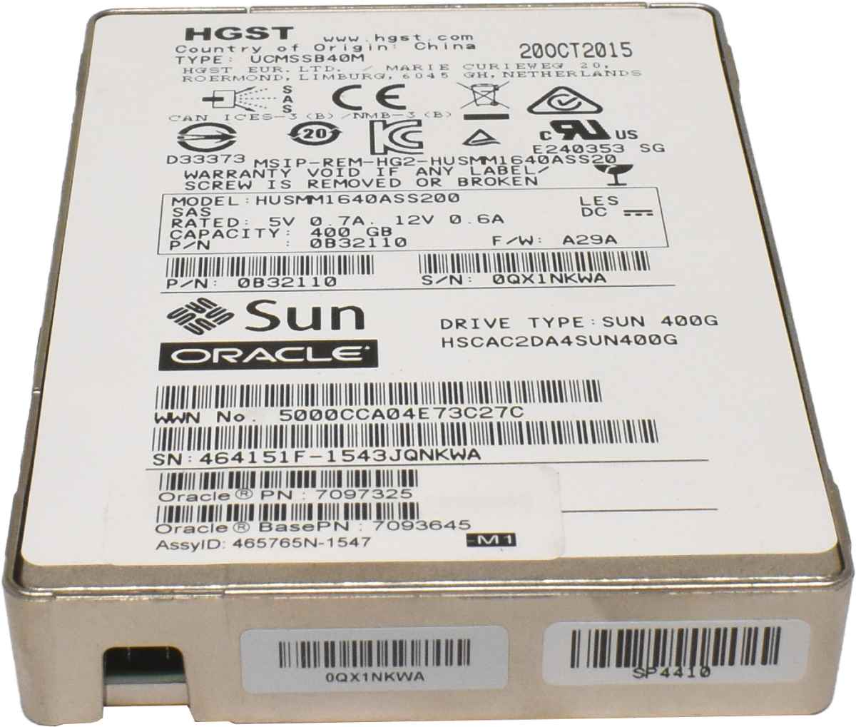 Sun Oracle HGST SSD 400GB 2.5" 12G SAS HUSMM1640ASS200 0B32110 7097325