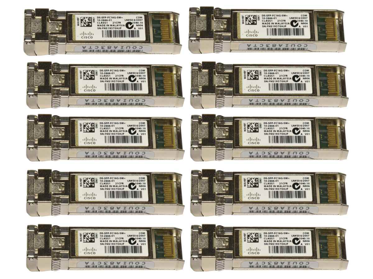 10x Cisco Original DS-SFP-FC16G-SW SFP+ 1000Base-SX 16Gb Transceiver 10-2666-01 10x Cisco Original DS-SFP-FC16G-SW SFP+ 1000Base-SX 16Gb Transceiver 10-2666-01