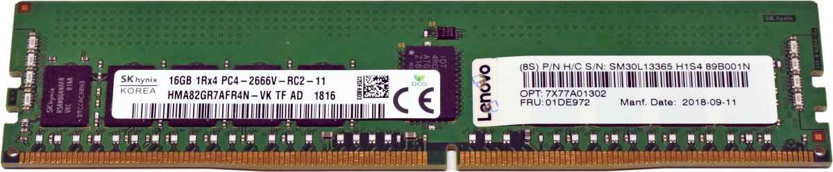 Lenovo SKhynix 16GB 1Rx4 PC4-2666V-RC2 DDR4 RAM 01DE972 HMA82GR7AFR4N-VK