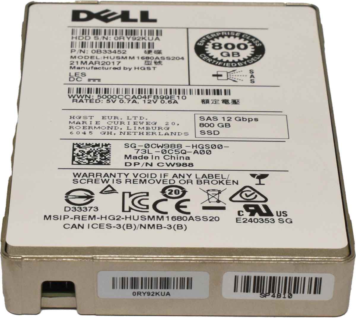 Dell Enterprise Plus 800GB SAS 12G 2.5“ (SSD) HUSMM1680ASS204 0CW988