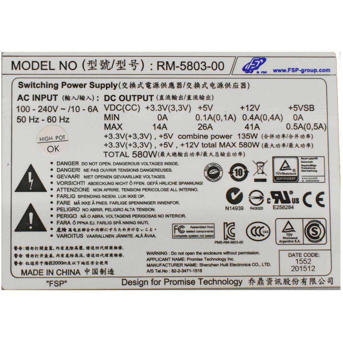 Promise-Netzteil-Power-Supply-FSP-RM-5803-00-580W-004.jpg Promise Netzteil Power Supply FSP RM-5803-00 580W 9YA5800104 Storage JX30 3U