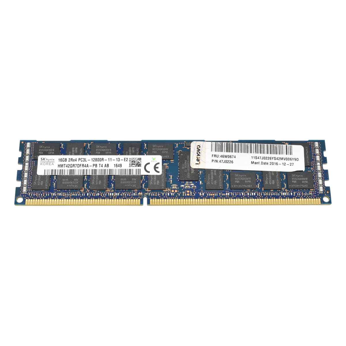 256GB Lenovo Skhynix 16x16GB 2Rx4 PC3L-12800R DDR3 RAM HMT42GR7DFR4A-PB 46W0674 47J0226