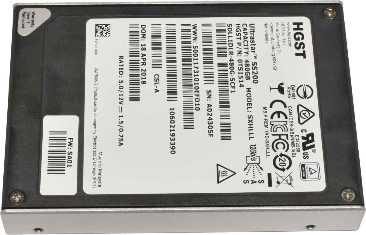 HGST Ultrastar SS200 480GB 2.5" SAS SSD SXHLLL 0TS1514