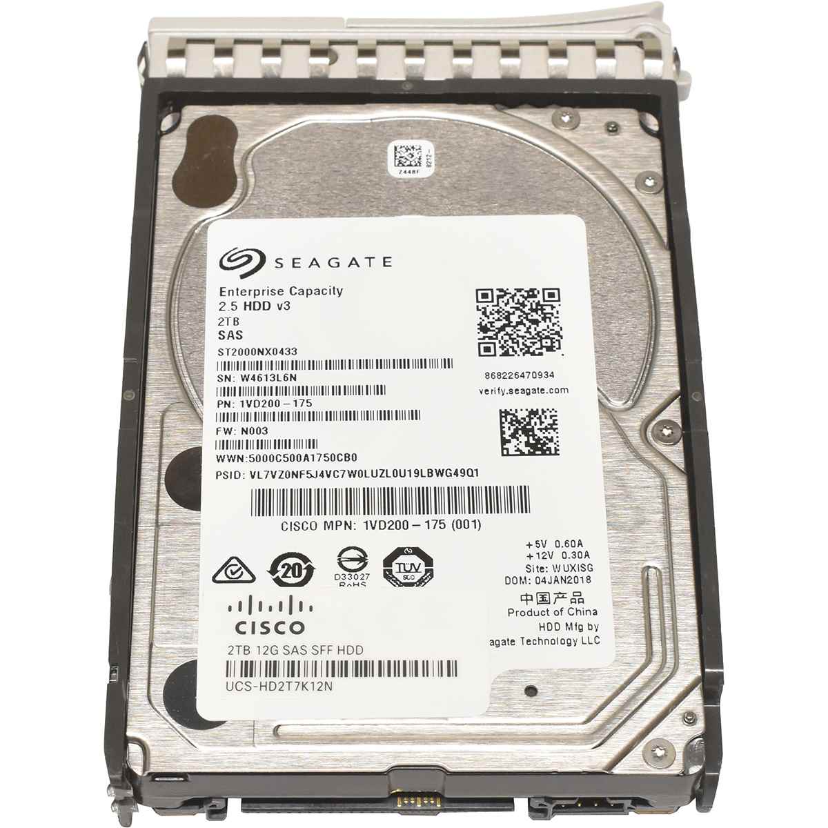 Cisco Seagate 2TB 2.5" 7.2K 12G SAS HDD Festplatte ST2000NX0433 UCS-HD2T7K12N mit Rahmen Cisco Seagate 2TB 2.5" 7.2K 12G SAS HDD Festplatte ST2000NX0433 UCS-HD2T7K12N mit Rahmen