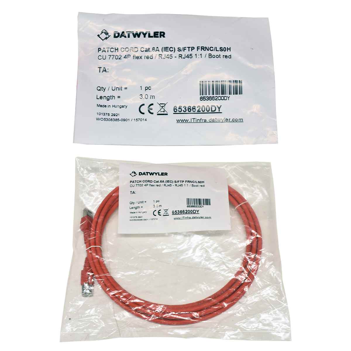 Dätwyler 3m 65366200DY Copper Patch Cord RJ-45 Cat.6A IEC red NEW NEU Dätwyler 3m 65366200DY Copper Patch Cord RJ-45 Cat.6A IEC red NEW NEU