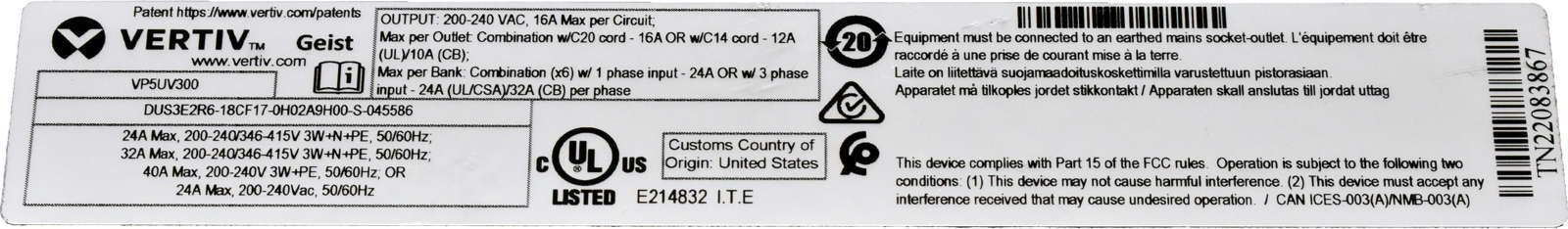 Vertiv-Geist-VP5UV300-DUS3E2R6-18CF17-x-18-x-C13-1-006.jpg Vertiv Geist VP5UV300 DUS3E2R6-18CF17-x 18 x C13 16A per Circuit PDU