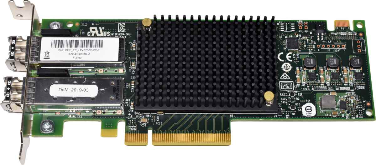 Fujitsu Emulex LightPulse A3C40201684 LPE32002 Dual-Port 32G PCIe x8 FC NIC LP +GBICs