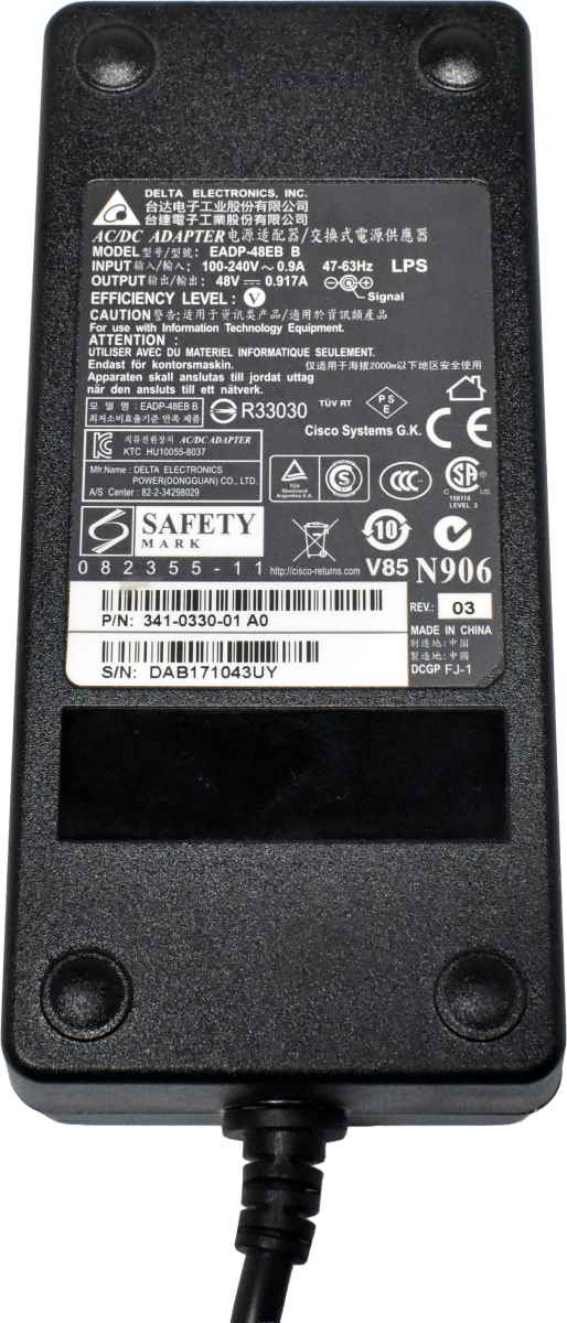 Cisco Delta EADP-48EB B 341-0330-01 48 V 0.917 A AC/DC Adapter +Power Cord Cisco Delta EADP-48EB B 341-0330-01 48 V 0.917 A AC/DC Adapter +Power Cord