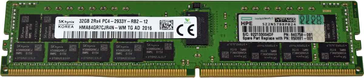 HP SKhynix 32GB 2Rx4 PC4-2933Y DDR4 RAM HMA84GR7CJR4N-WM 840758-091