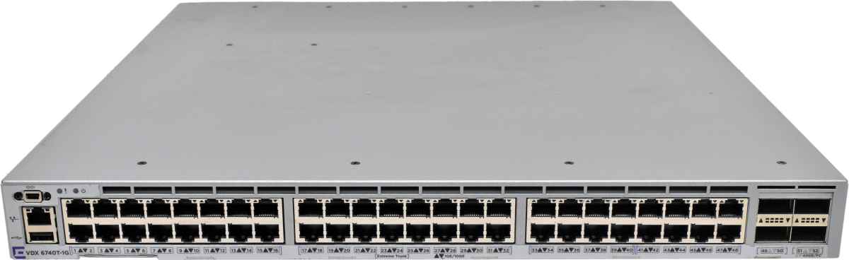 Extreme VDX 6740T-1G XBR-VDX6740T-56-1G-F 48-Port 10G RJ-45 Ethernet Switch 4x 40G QSFP+ Extreme VDX 6740T-1G XBR-VDX6740T-56-1G-F 48-Port 10G RJ-45 Ethernet Switch 4x 40G QSFP+
