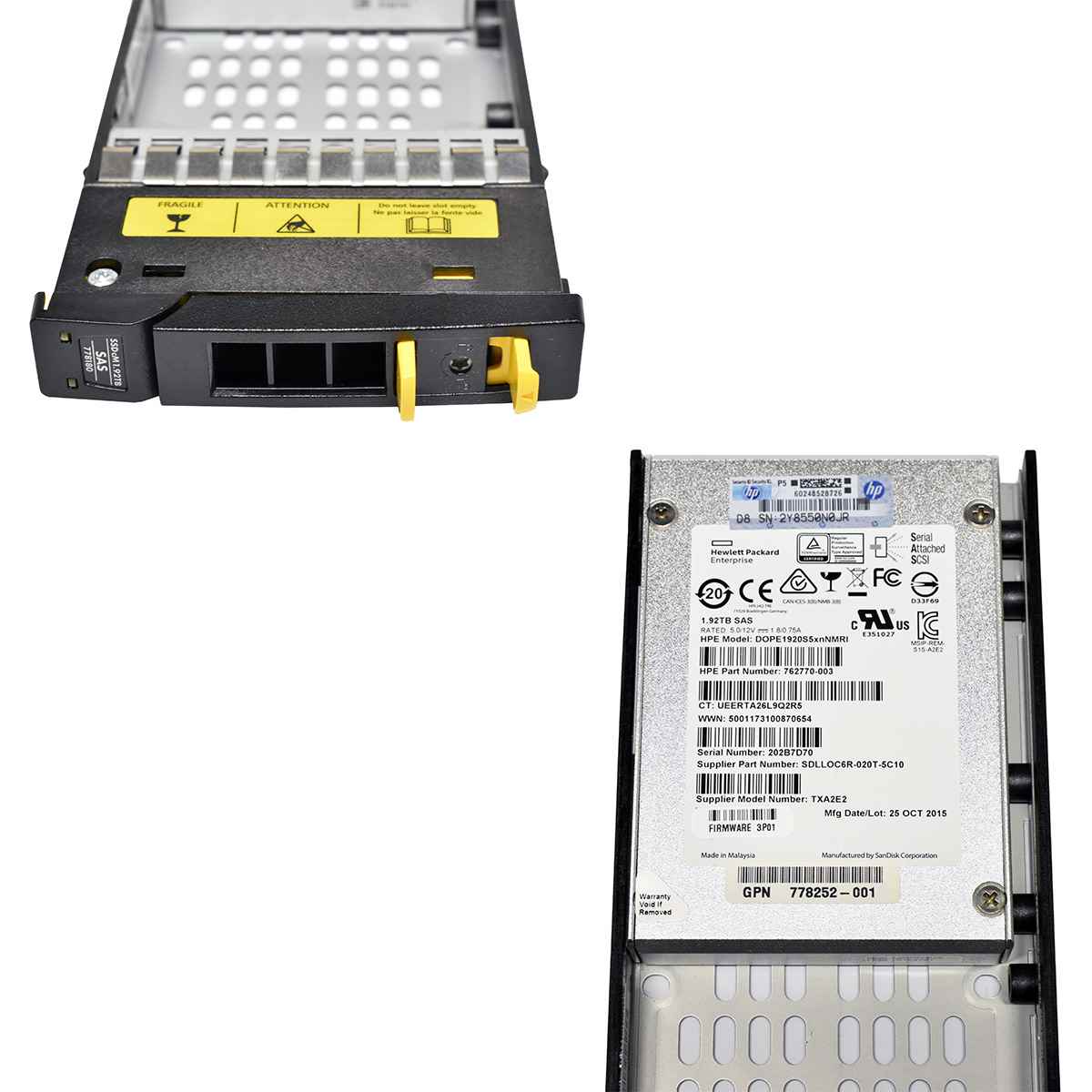 HP 1,92TB SSDcM SAS 2.5" 6Gbs 10K PN: 778180 762770-003 mit Rahmen HP 1,92TB SSDcM SAS 2.5" 6Gbs 10K PN: 778180 762770-003 mit Rahmen