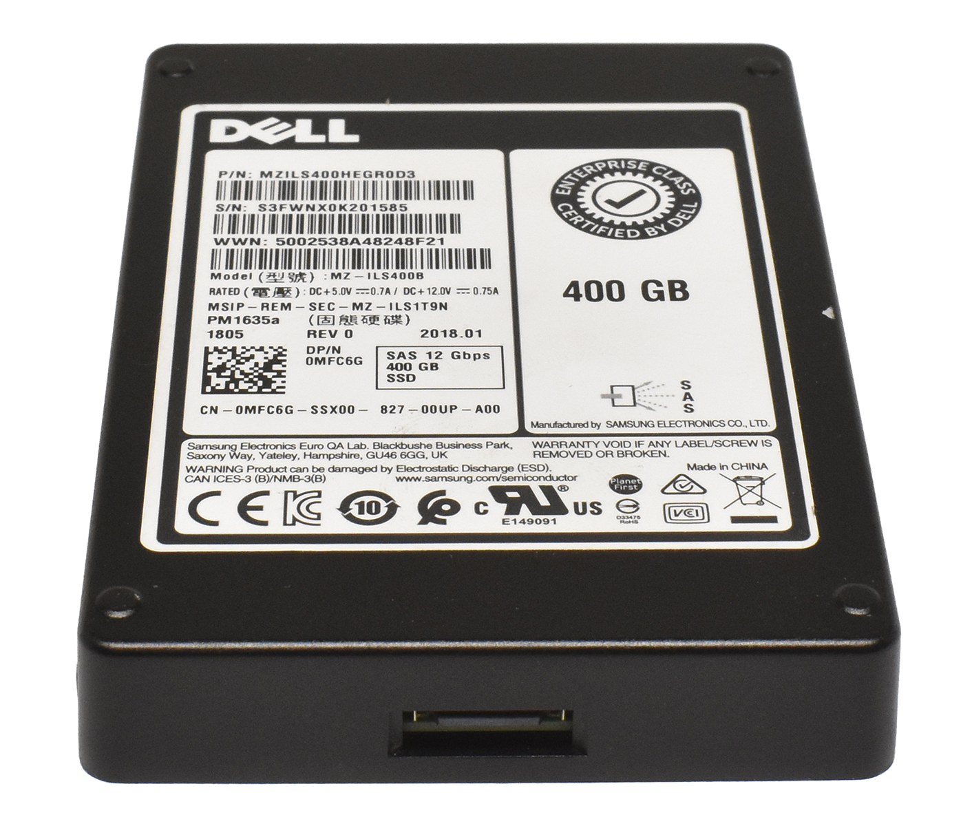 Dell 2.5" 400GB 12G SAS SSD MZILS400HEGR0D3 0MFC6G PowerEdge R650 Dell 2.5" 400GB 12G SAS SSD MZILS400HEGR0D3 0MFC6G PowerEdge R650