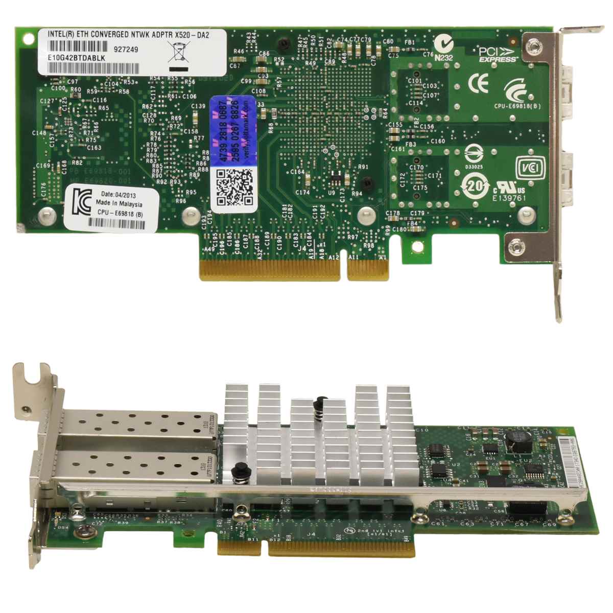 Intel IBM X520-DA2 FC Dual-Port 10GbE PCIe x8 Netzwerkkarte LP FRU: 49Y7962 Intel IBM X520-DA2 FC Dual-Port 10GbE PCIe x8 Netzwerkkarte LP FRU: 49Y7962