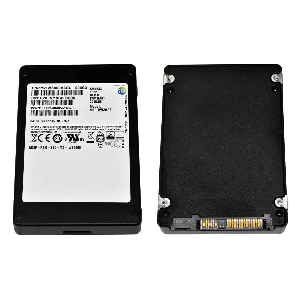 Samsung SM1633 800GB 2.5" 12G SAS SSD MZ-IWS960B MZIWS800HCGL-000G3 512 Bytes