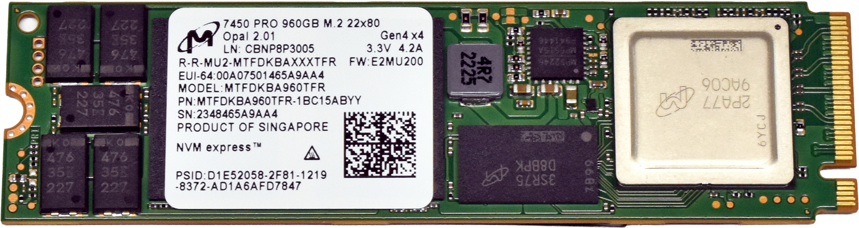 Lenovo Micron 7450 PRO MTFDKBA960TFR 01PE738 960GB M.2 2280 NVMe OPAL SED SSD