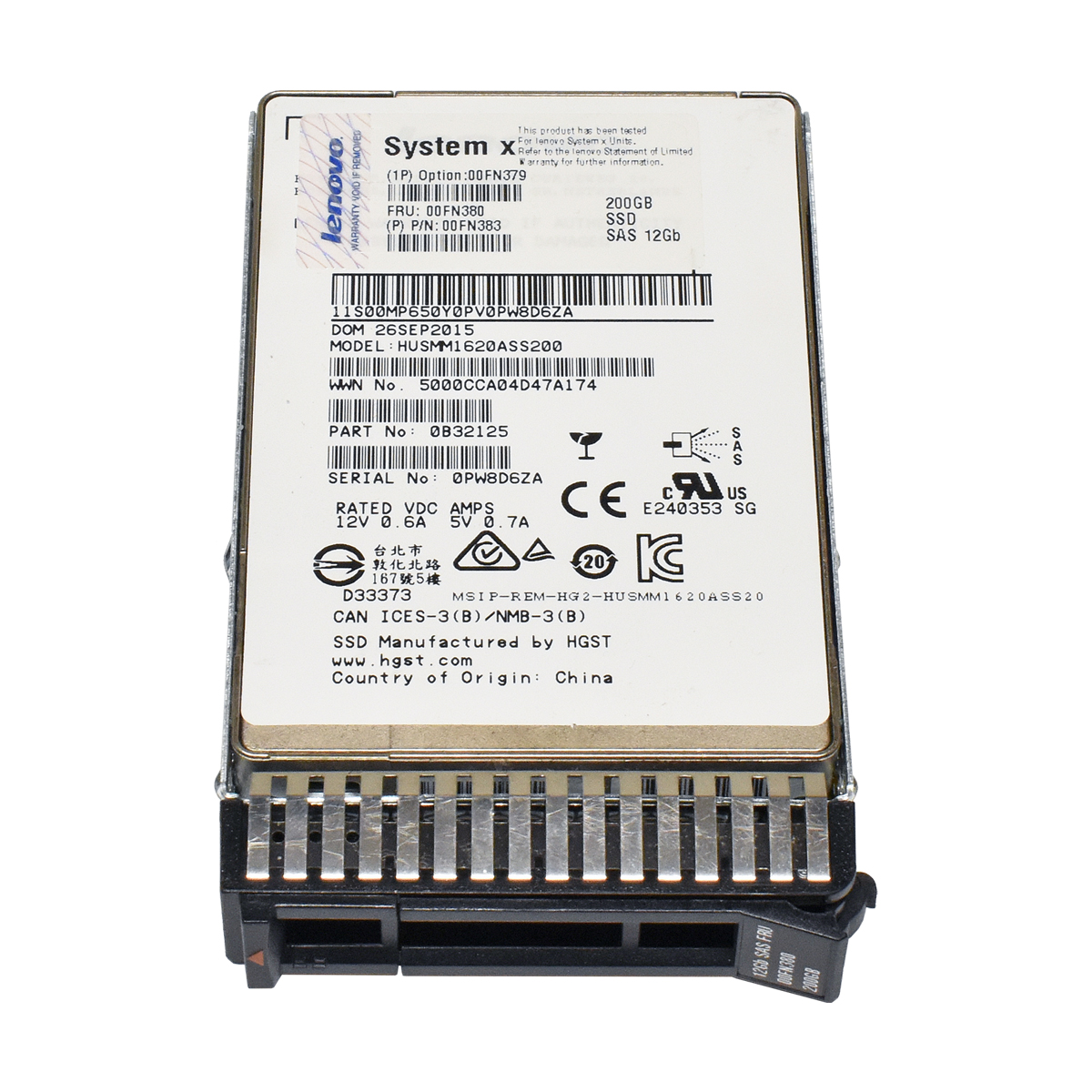 Lenovo HGST 200GB SAS III 12GB/s 2,5" HUSMM1620ASS200 00FN380 Lenovo HGST 200GB SAS III 12GB/s 2,5" HUSMM1620ASS200 00FN380