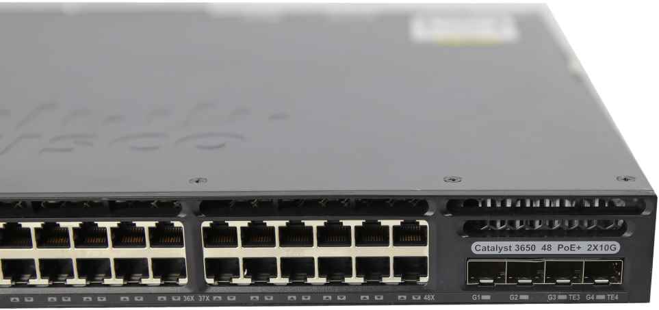 Cisco Catalyst WS-C3650-48PD 48-Port RJ-45 PoE+ GE Switch 2x 1G SFP 2x 10G SFP+ 1x PSU Cisco Catalyst WS-C3650-48PD 48-Port RJ-45 PoE+ GE Switch 2x 1G SFP 2x 10G SFP+ 1x PSU