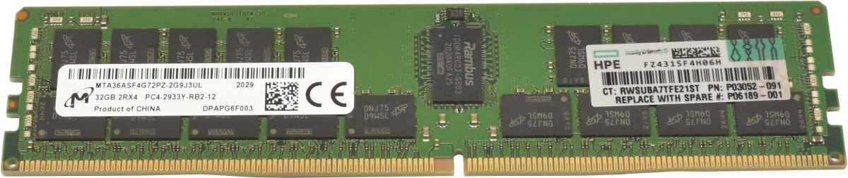 HP Micron 32GB 2Rx4 PC4-2933Y-R Server RAM ECC DDR4 MTA36ASF4G72PZ-2G9J3 P03052-091