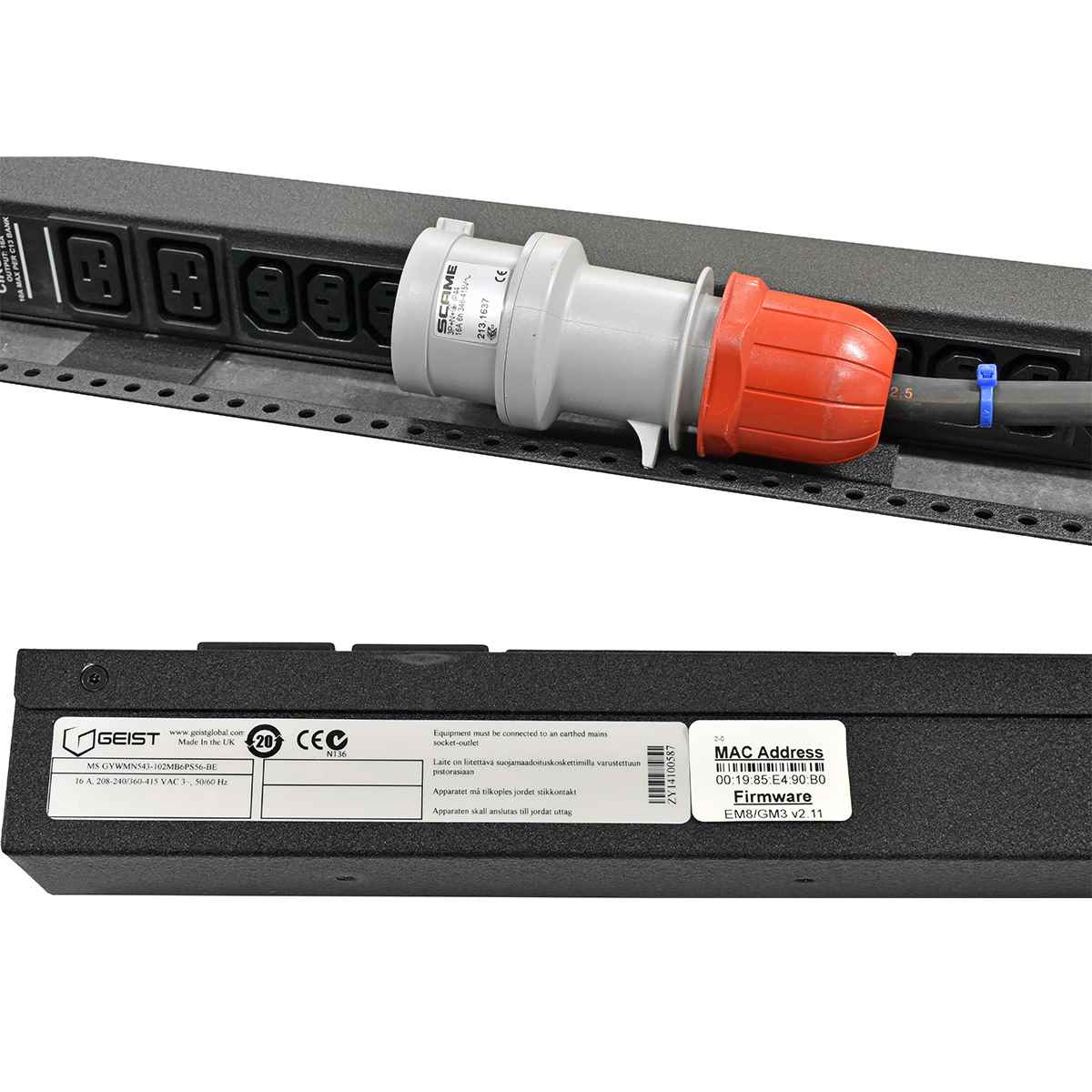 Geist GYWMN543-102MB6PS56 48x C13 6x C19 3-Phase PDU + Rack Mounting Sheet Geist GYWMN543-102MB6PS56 48x C13 6x C19 3-Phase PDU + Rack Mounting Sheet
