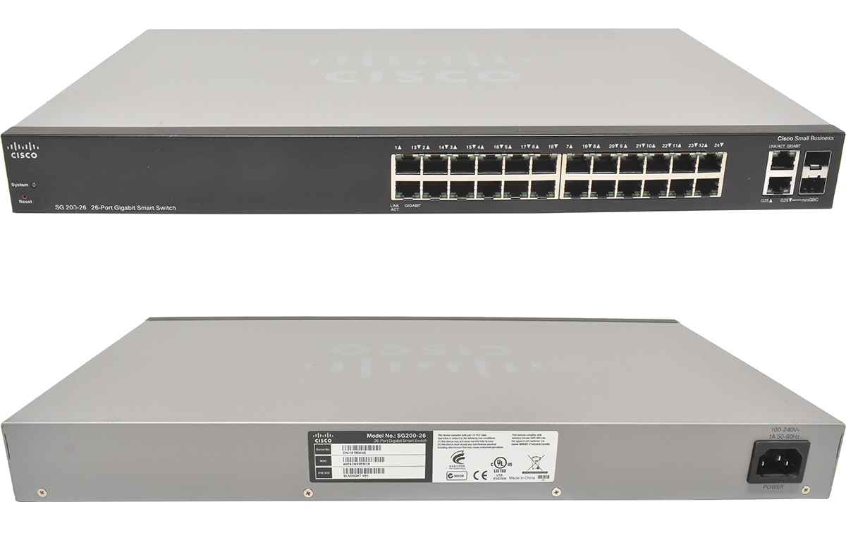 Cisco SG200-26 26-Ports RJ-45 GE 2-Ports SFP GE Small Business Smart Switch Cisco SG200-26 26-Ports RJ-45 GE 2-Ports SFP GE Small Business Smart Switch