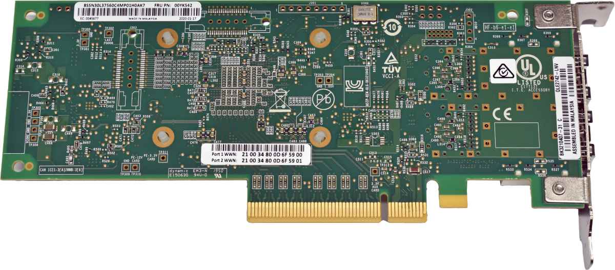 IBM QLogic 00YK542 QLE2742L-DEL Dual-Port 32G SFP+ PCIe 3.0 x8 FC HBA LP