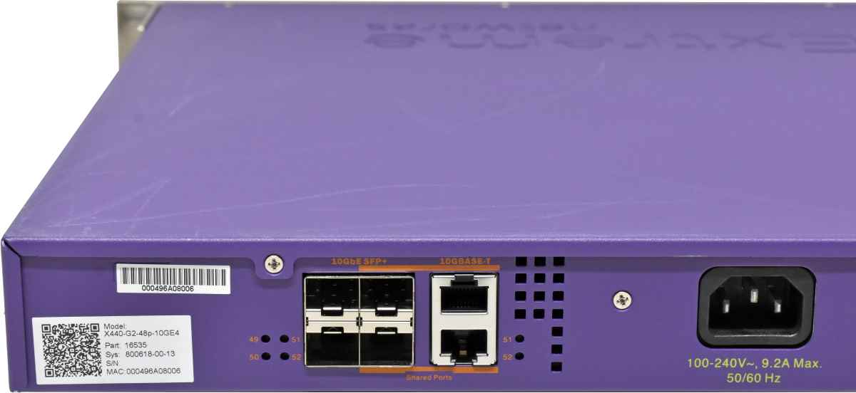 Extreme Networks Summit X440-G2-48p-10GE4 16535 48-Port RJ-45 PoE+ GE Switch 2x10G RJ-45 4xSFP 4xSFP+ Rack Ears