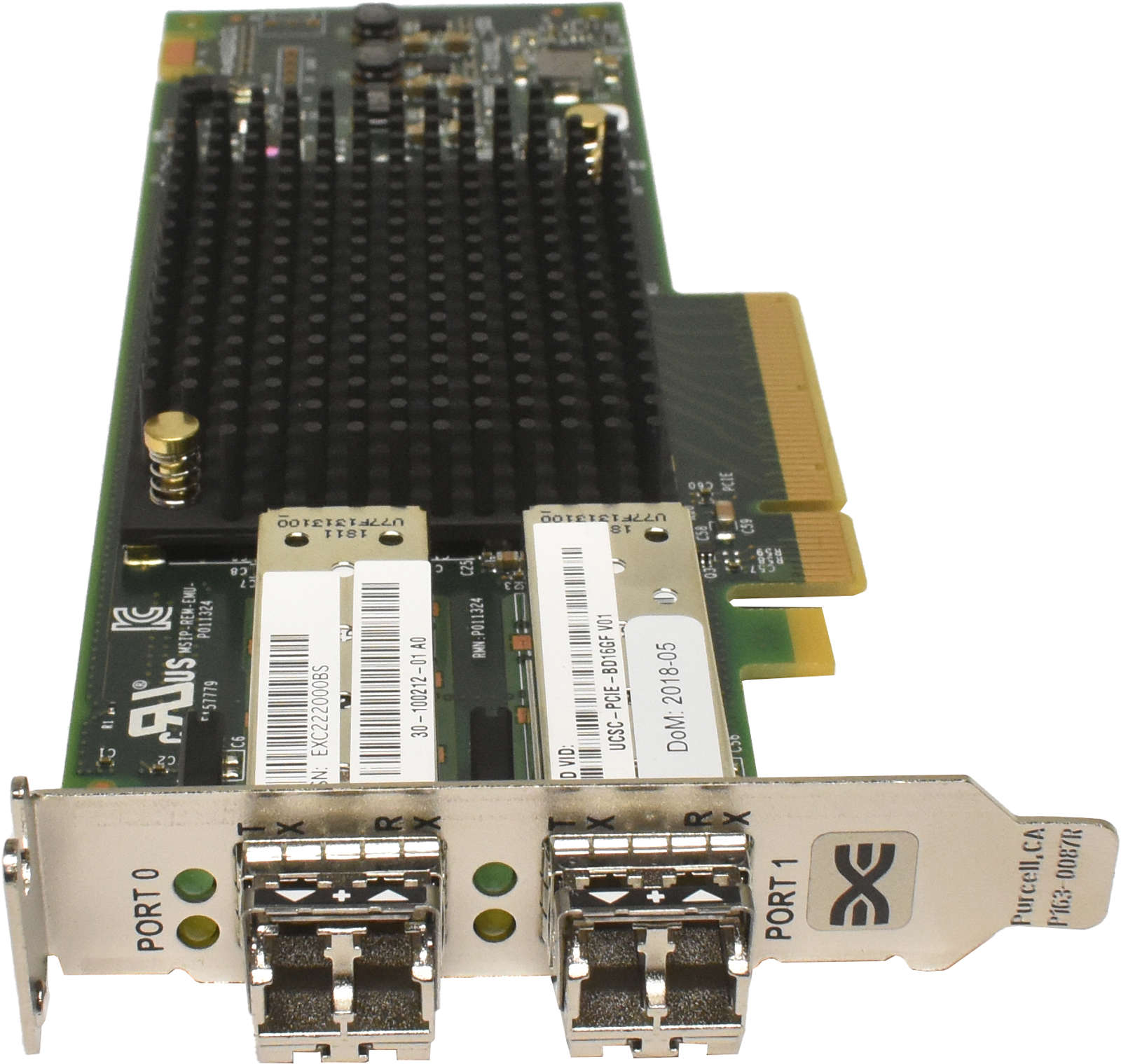Cisco-Emulex-UCSC-PCIE-BD16GF-Dual-Port-16GB-FC-PC-002.jpg Cisco Emulex UCSC-PCIE-BD16GF Dual-Port 16GB FC PCIe 3.0 x8 Host Bus Adapter 30-100212-01 + 2x GBIC LP