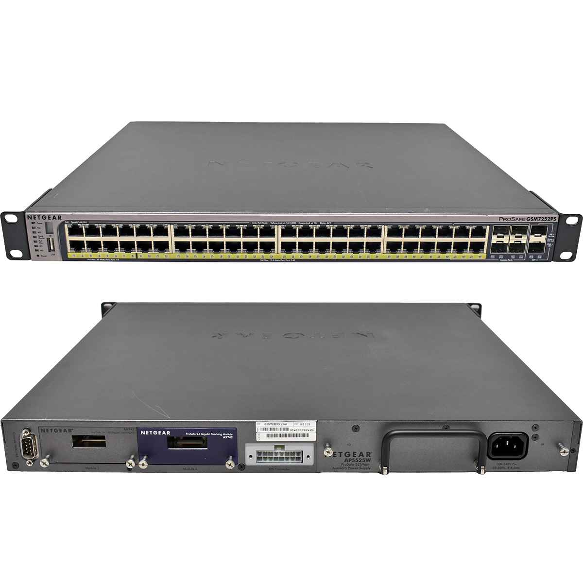 Netgear ProSafe GSM7252PS 8-Port PoE+ 40-Port PoE GE Switch 4x 1G SFP 2x 10G SFP+ 2x Module AX742
